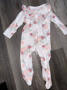 Catherine Malandrino Pink and White Floral Ruffle Footie